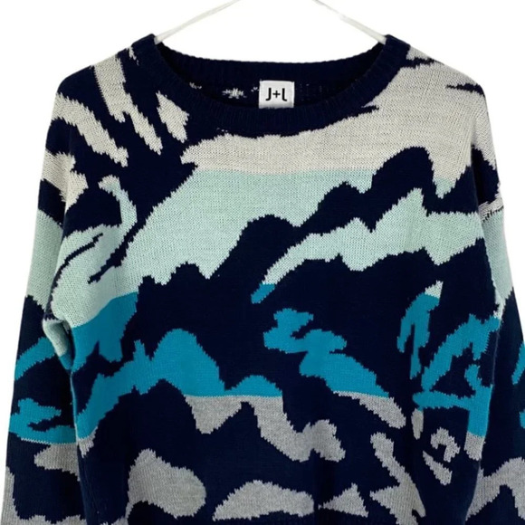 John & Jenn Sweater Deep Ocean Abstract Pullover Jumper Womens Size XS Crewneck - Picture 3 of 7
